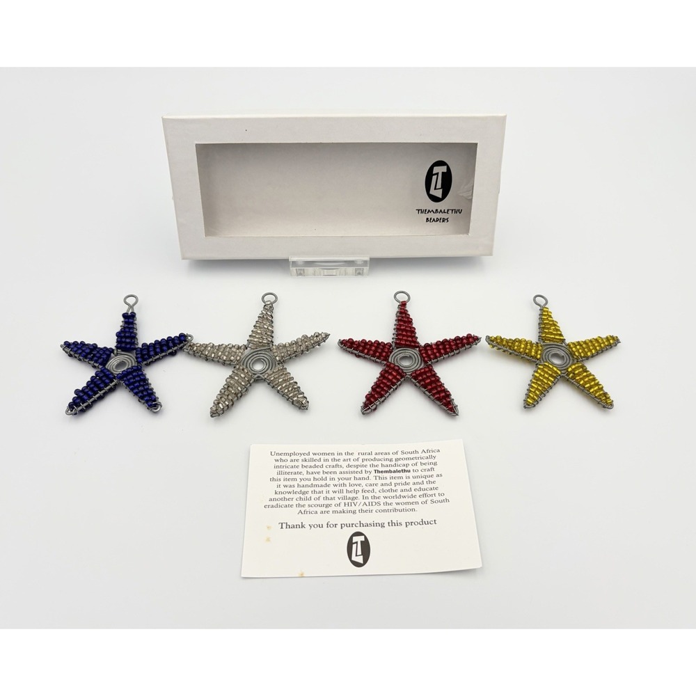Thembalethu Beaders Star Ornaments Set 4 Wire Bead South Africa Christmas VTG